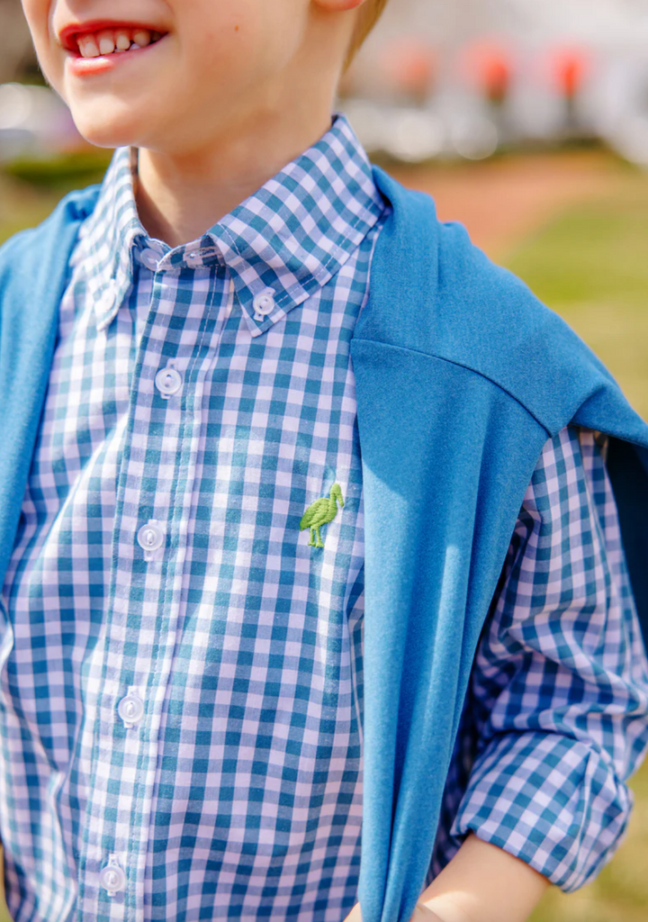Dean's List Dress Shirt- Barnsley Blue Gingham with Gallatin Green Stork