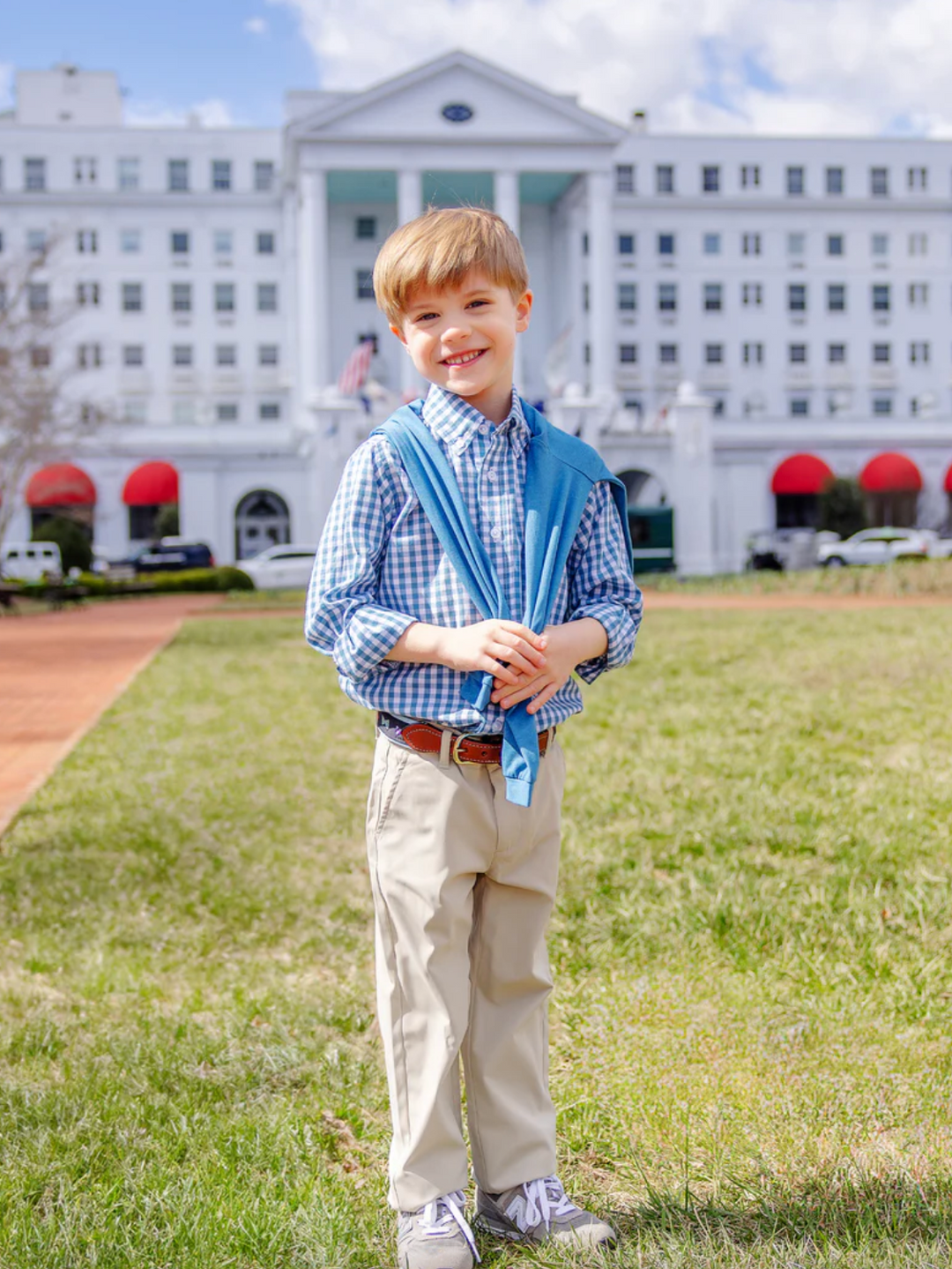 Dean's List Dress Shirt- Barnsley Blue Gingham with Gallatin Green Stork
