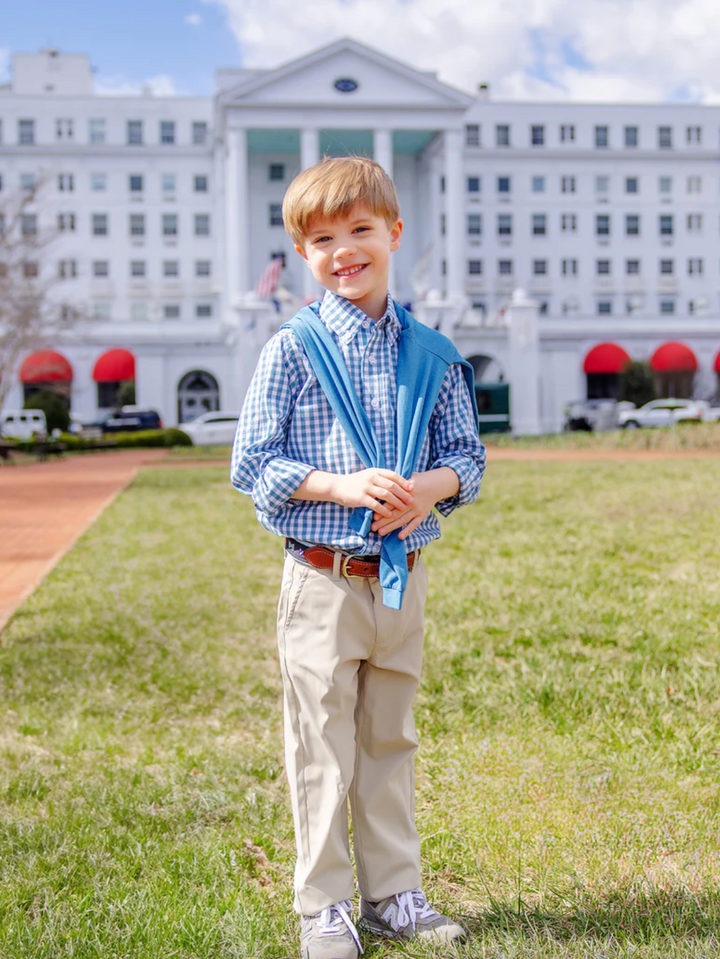 Dean's List Dress Shirt- Barnsley Blue Gingham with Gallatin Green Stork