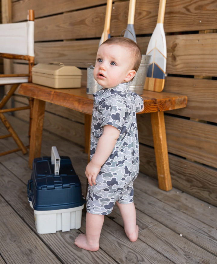 SBC Signature Pima Polo SS Romper- Green Camo