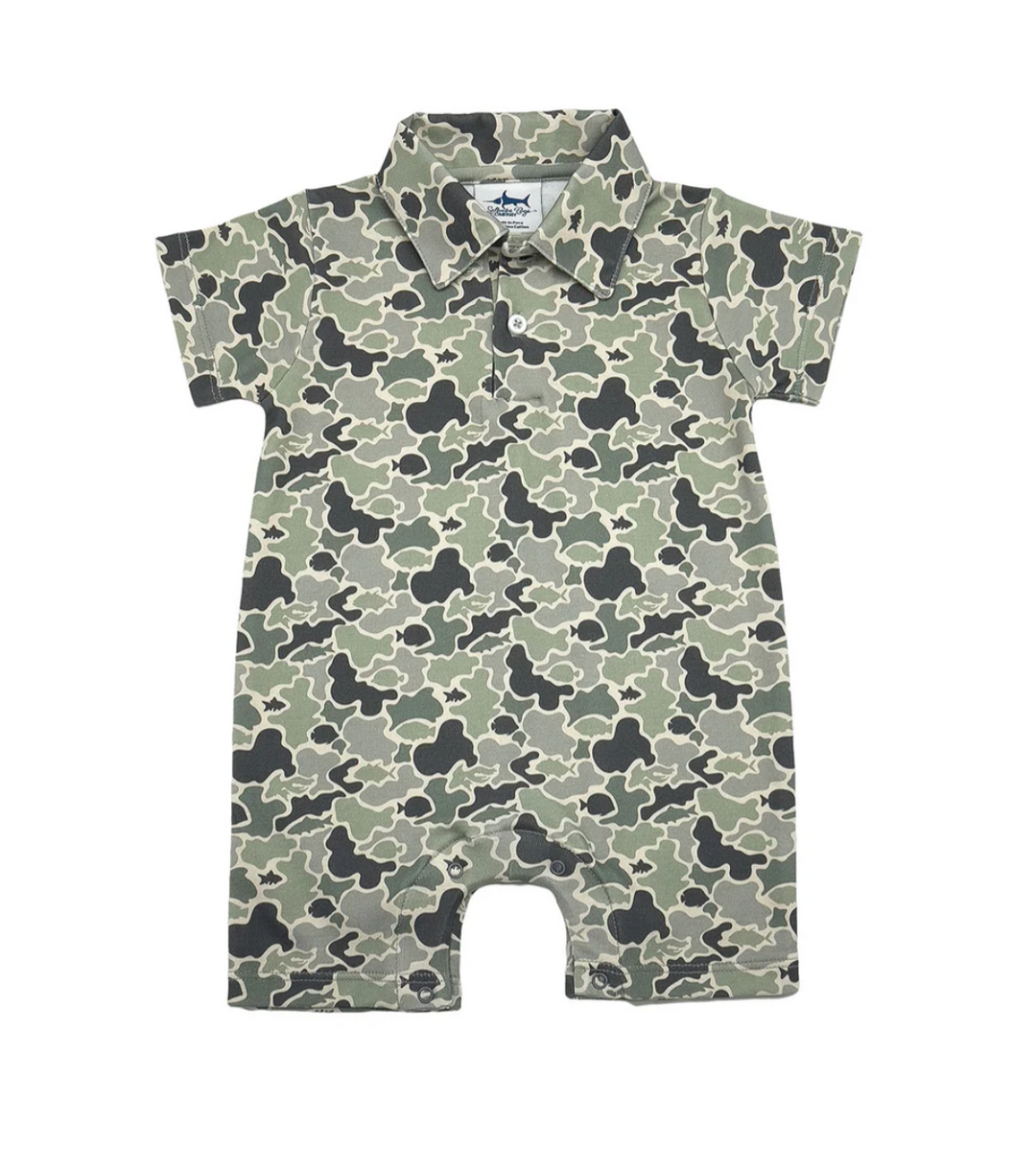 SBC Signature Pima Polo SS Romper- Green Camo