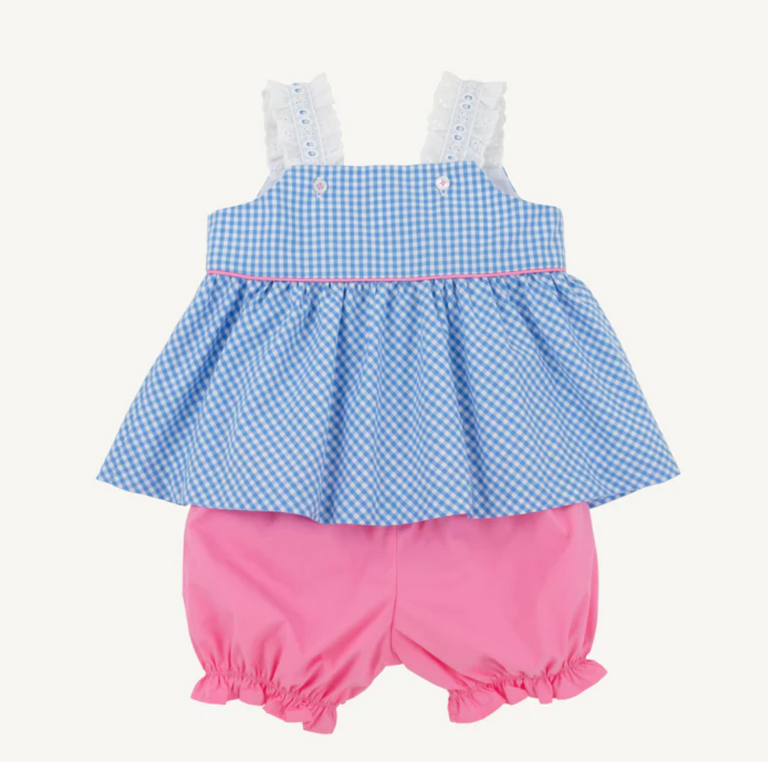 Babs Bloomer Set- Sunrise Blvd. Blue Mini Gingham with Hamptons Hot Pink