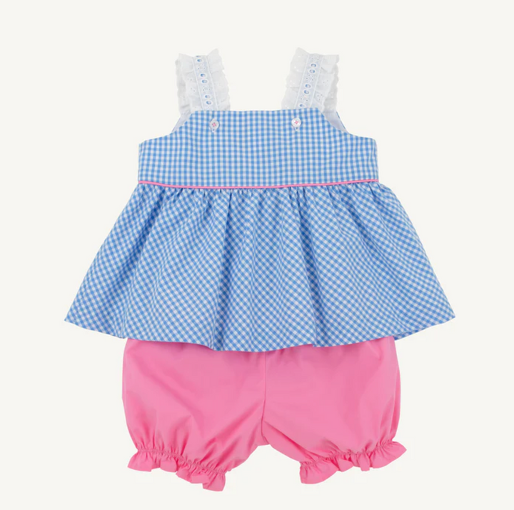 Babs Bloomer Set- Sunrise Blvd. Blue Mini Gingham with Hamptons Hot Pink