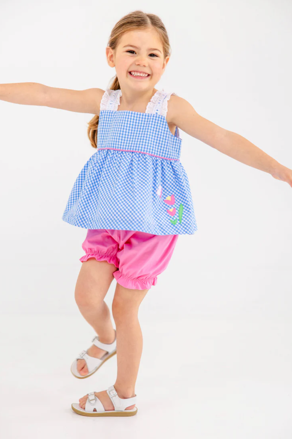 Babs Bloomer Set- Sunrise Blvd. Blue Mini Gingham with Hamptons Hot Pink