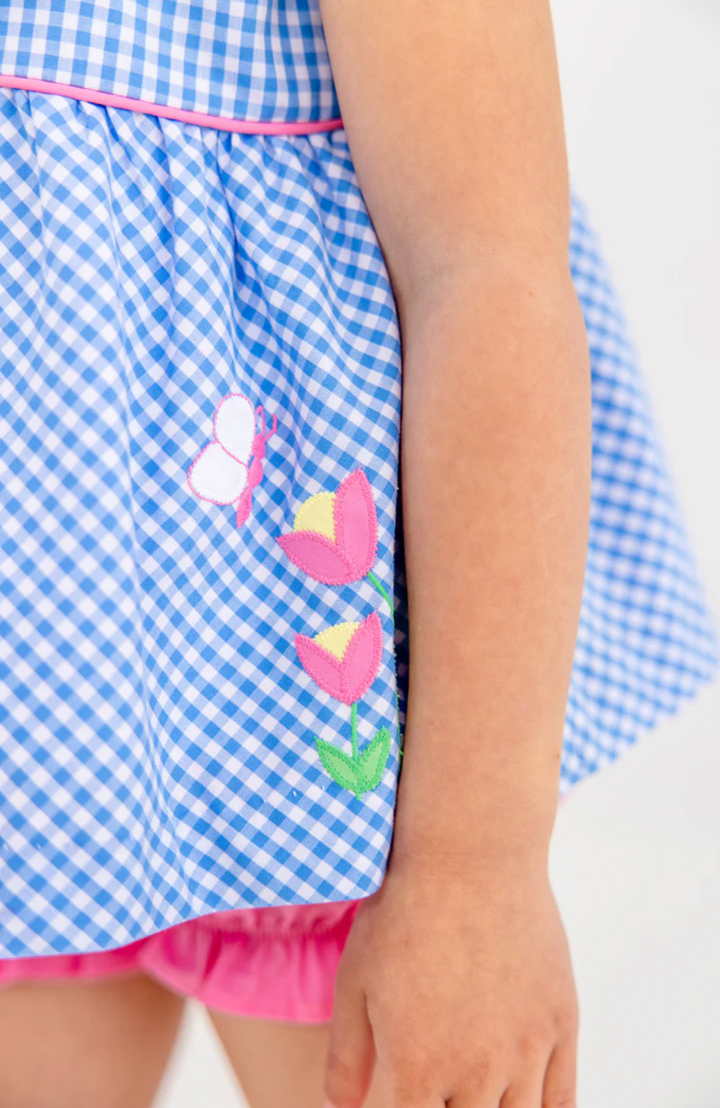 Babs Bloomer Set- Sunrise Blvd. Blue Mini Gingham with Hamptons Hot Pink