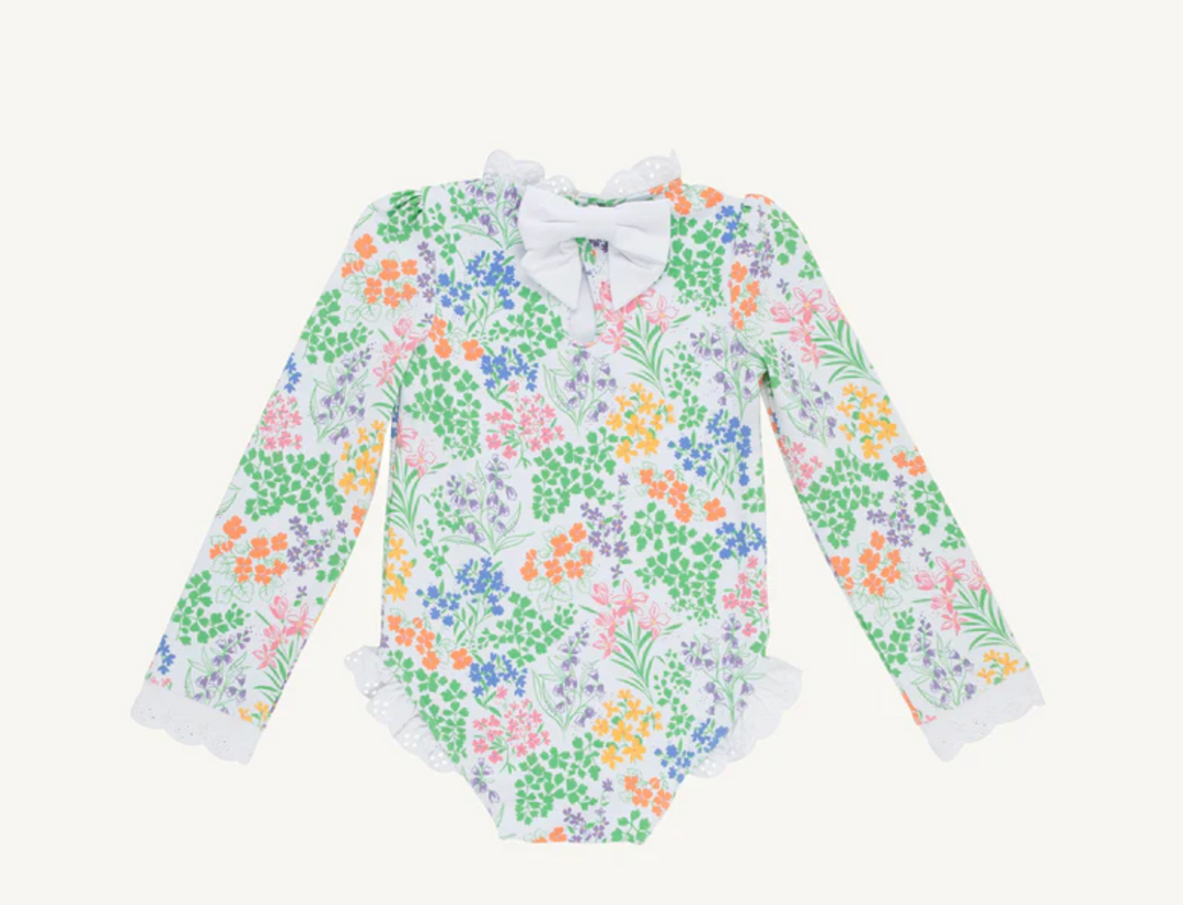 Sarasota Surf Suit- Gaston Street Garden with Worth Avenue White (UPF 35+)