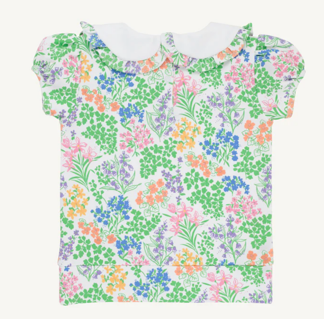 Short Sleeve Maude's Cassidy Comfy Crewneck- Gaston Street Garden with Worth Avenue White