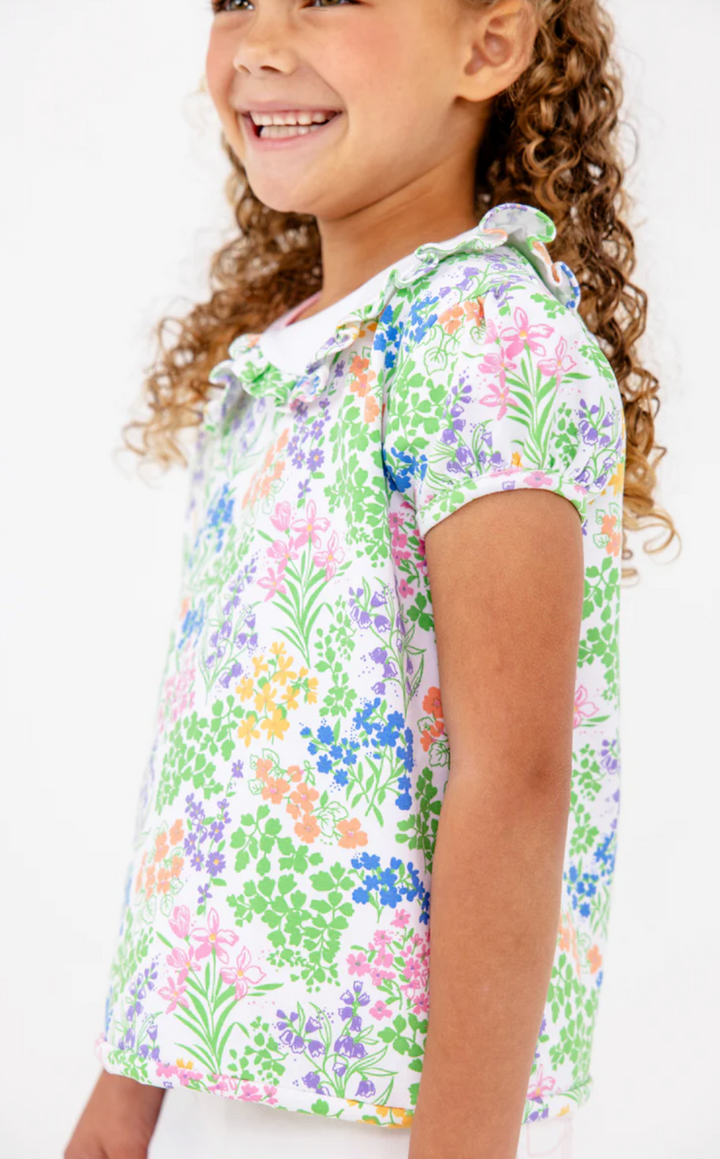 Short Sleeve Maude's Cassidy Comfy Crewneck- Gaston Street Garden with Worth Avenue White