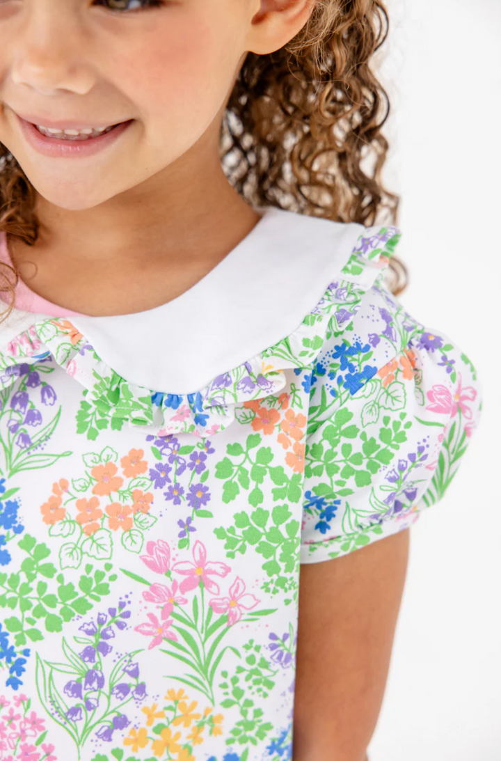 Short Sleeve Maude's Cassidy Comfy Crewneck- Gaston Street Garden with Worth Avenue White