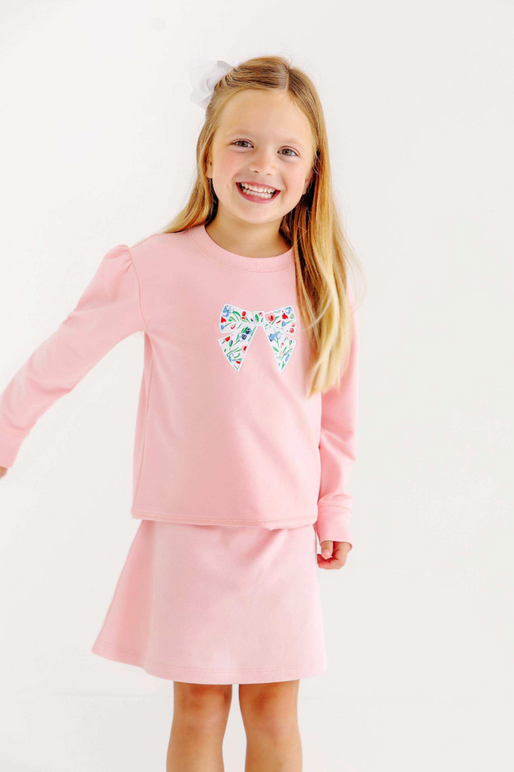 Cassidy Comfy Crewneck Puff Sleeve- Sandpearl Pink/Fair St Floral/Bow