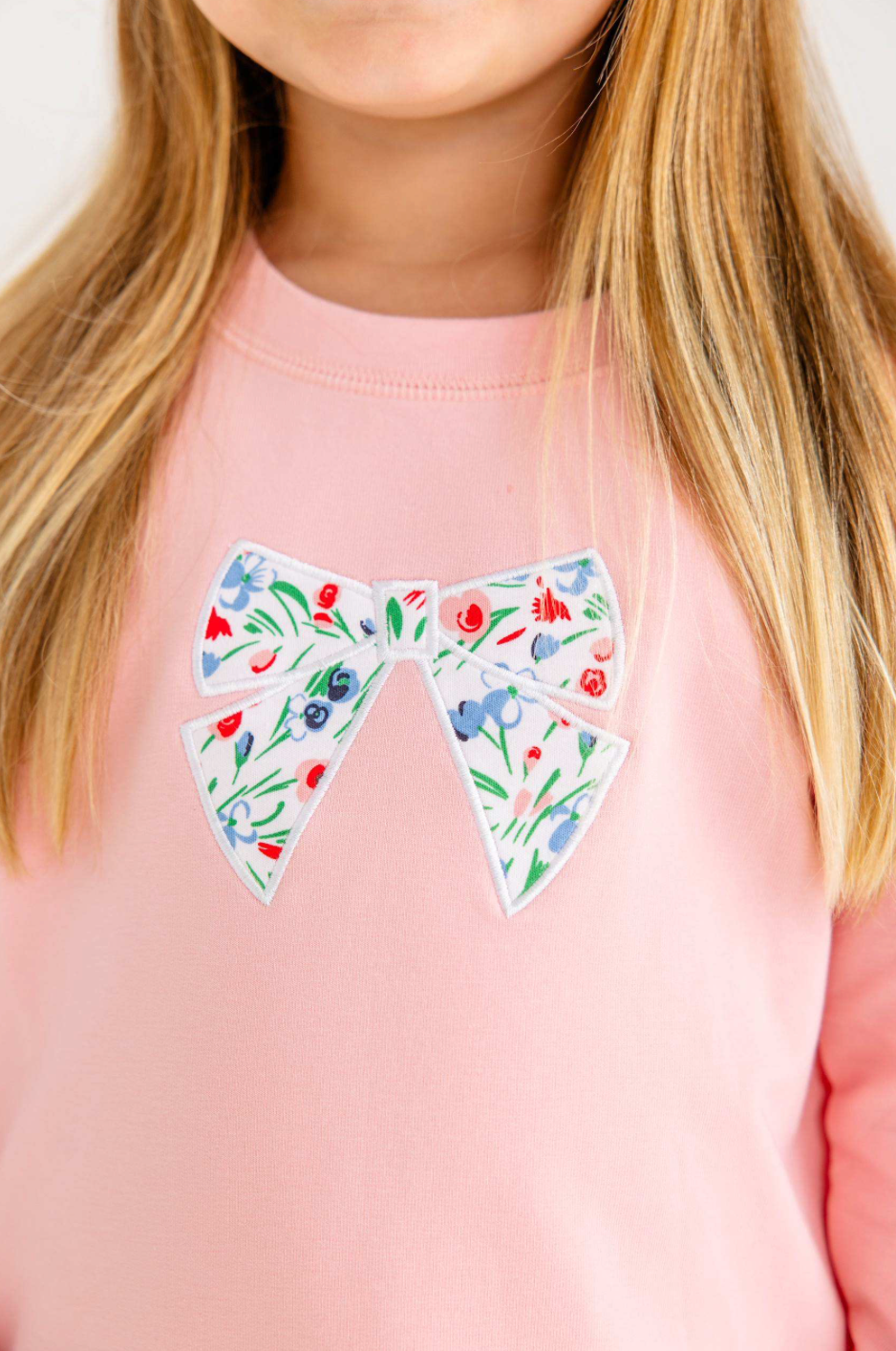 Cassidy Comfy Crewneck Puff Sleeve- Sandpearl Pink/Fair St Floral/Bow