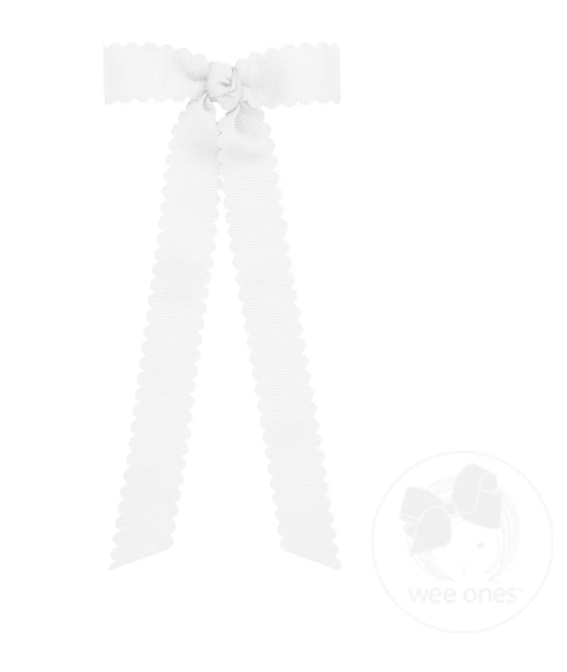 Tiny Grosgrain Bowtie with Scalloped Edge, Knot Wrap, and Streamer Tails
