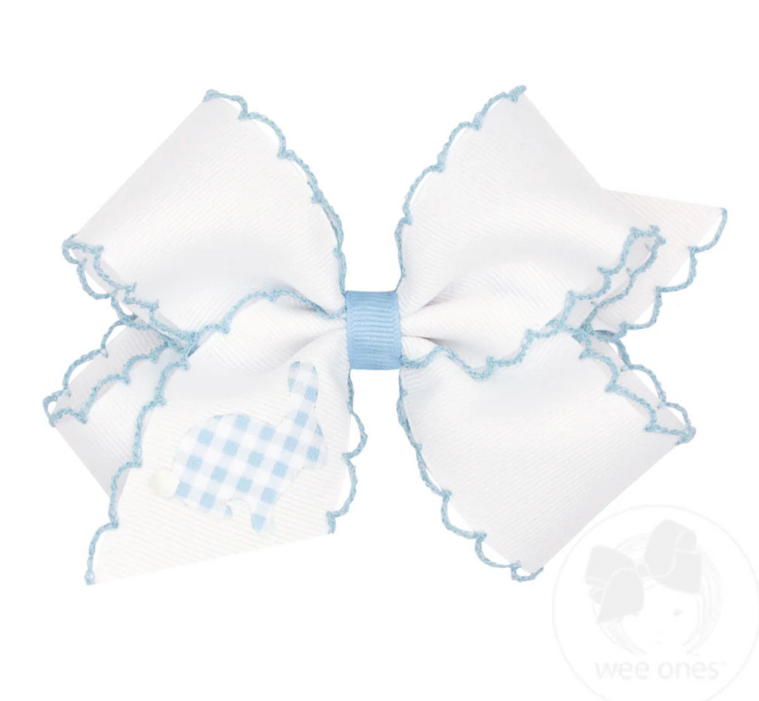 Grosgrain Bow with Moonstitch Edge and Printed Gingham Bunny