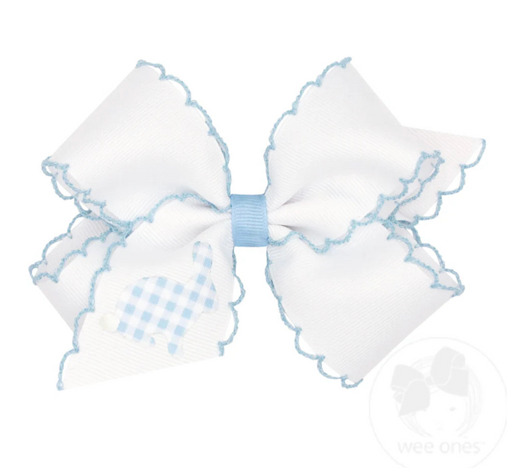 Grosgrain Bow with Moonstitch Edge and Printed Gingham Bunny