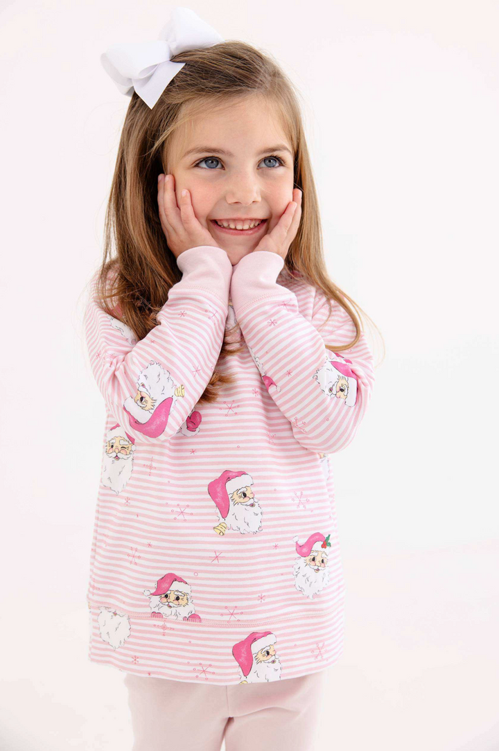 Cassidy Comfy Crewneck- Girls- French Terry- Dear Santa (Palm Beach Pink Stripe)/Palm Beach Pink