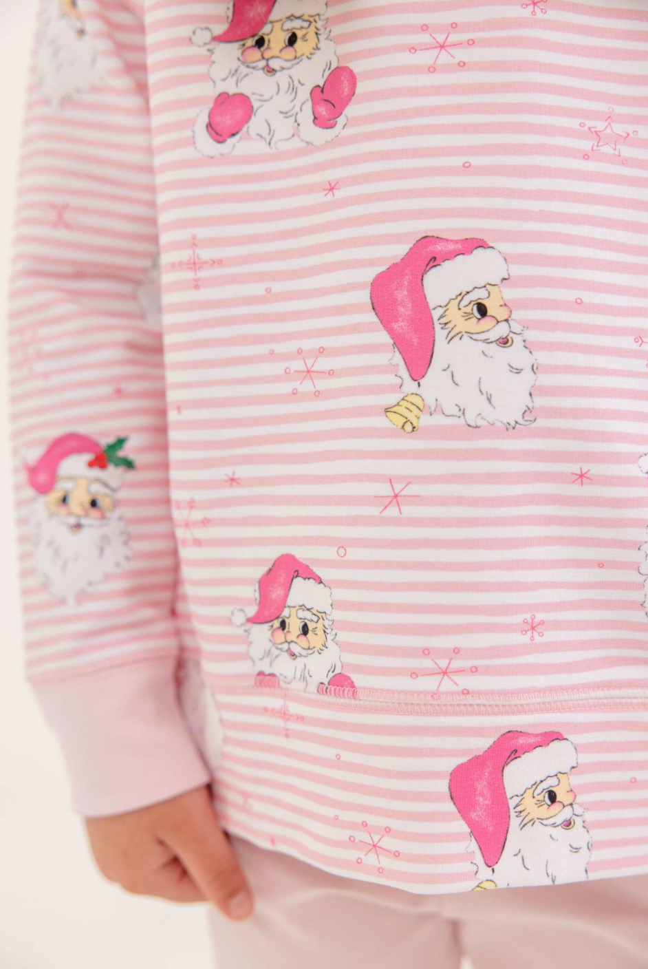 Cassidy Comfy Crewneck- Girls- French Terry- Dear Santa (Palm Beach Pink Stripe)/Palm Beach Pink