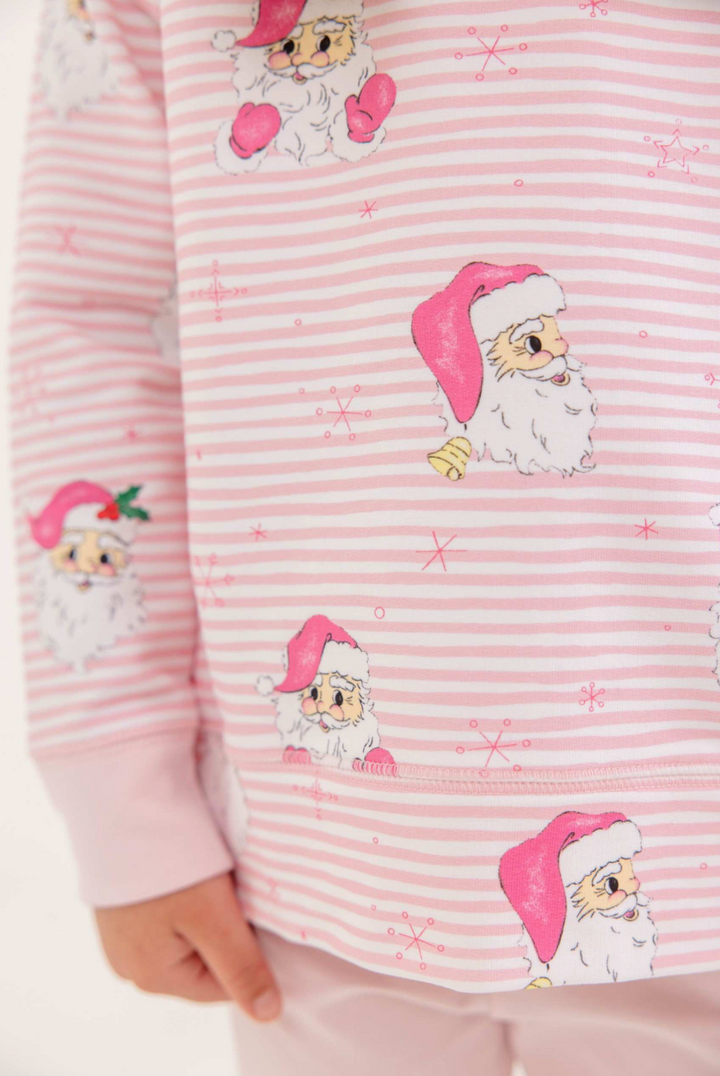Cassidy Comfy Crewneck- Girls- French Terry- Dear Santa (Palm Beach Pink Stripe)/Palm Beach Pink