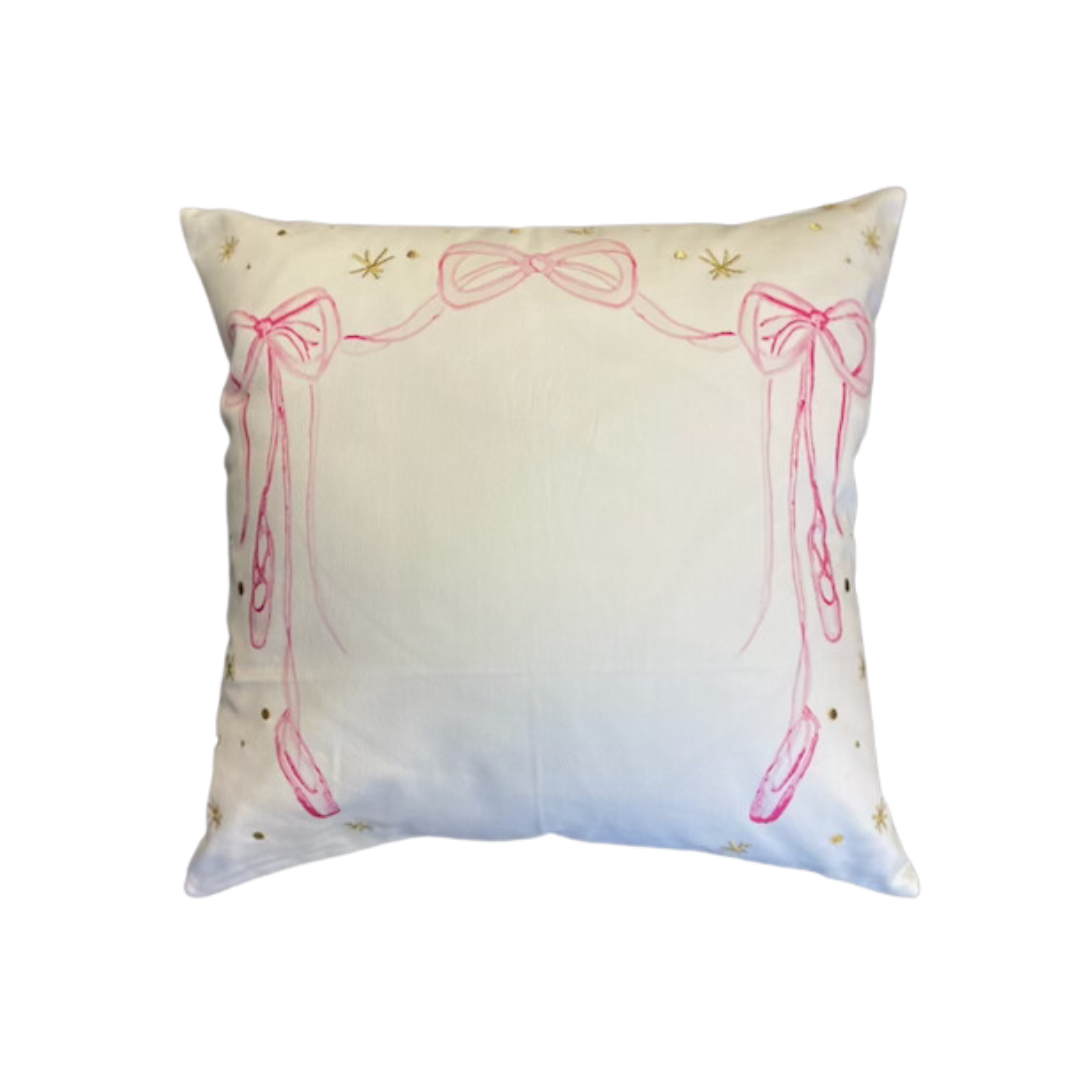 Ballet Shoes & Bows Pillow with Gold Embroidery
