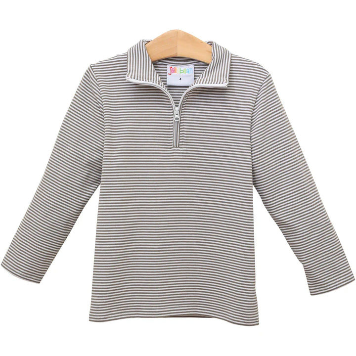 1/4 Zip Knit Pullover - Beige Stripe