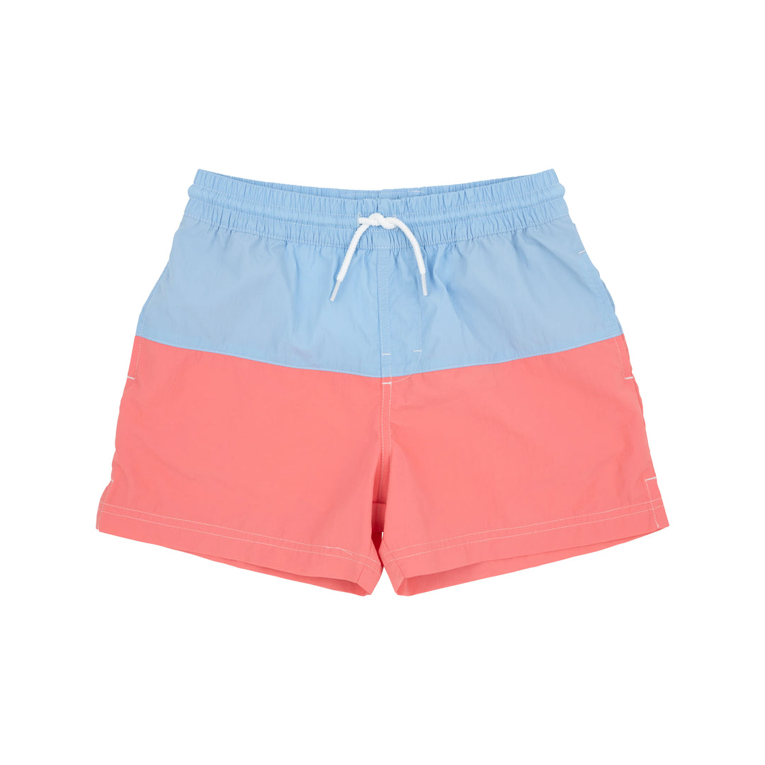 Country Club Colorblock Trunks- Beale Street Blue & Parrot Cay Coral