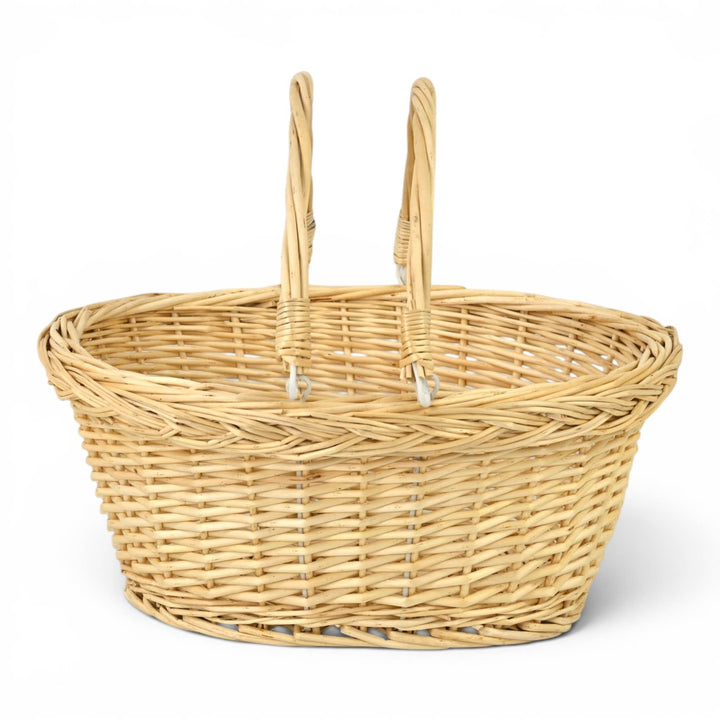17.5" Natural Brown Wicker Oval Basket with Carrying Handles