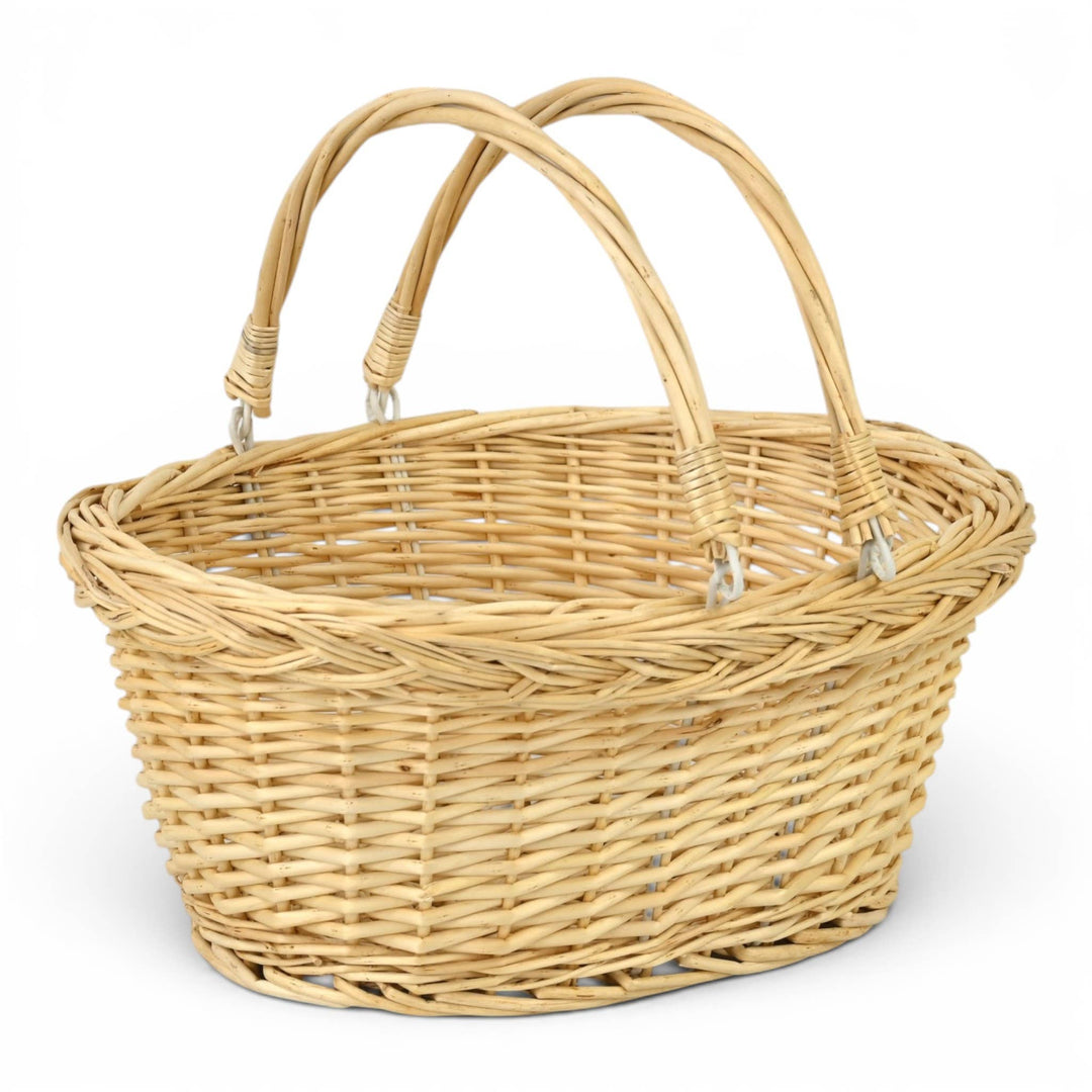 17.5" Natural Brown Wicker Oval Basket with Carrying Handles