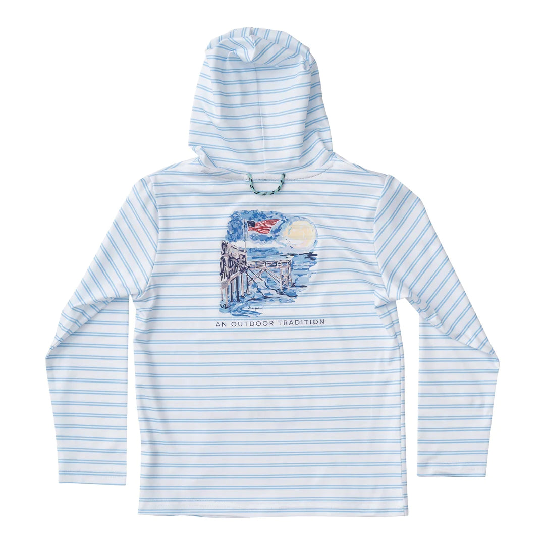 Pro Performance Hoodie Fishing Tee- Placid Blue Stripe