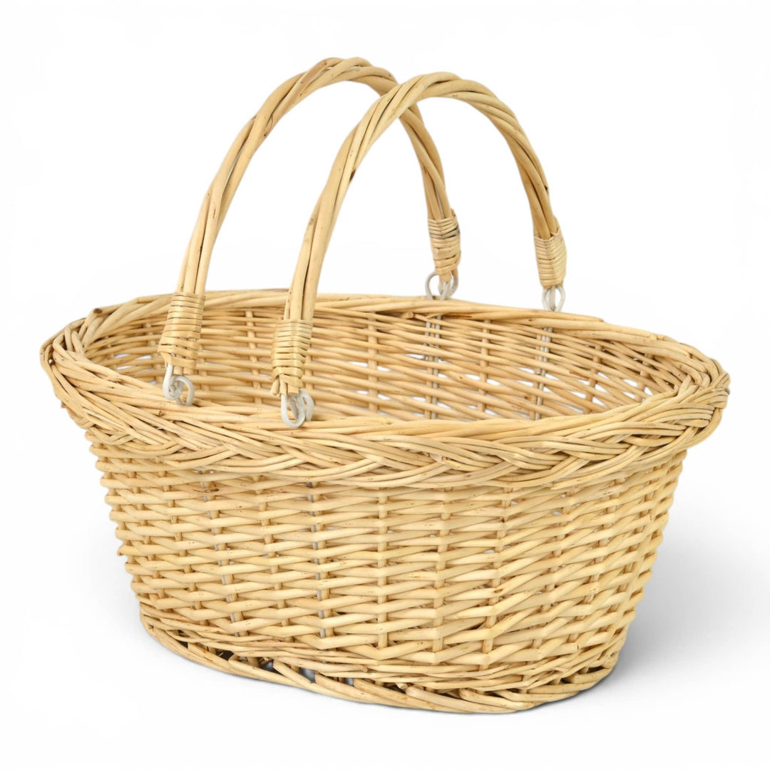 17.5" Natural Brown Wicker Oval Basket with Carrying Handles