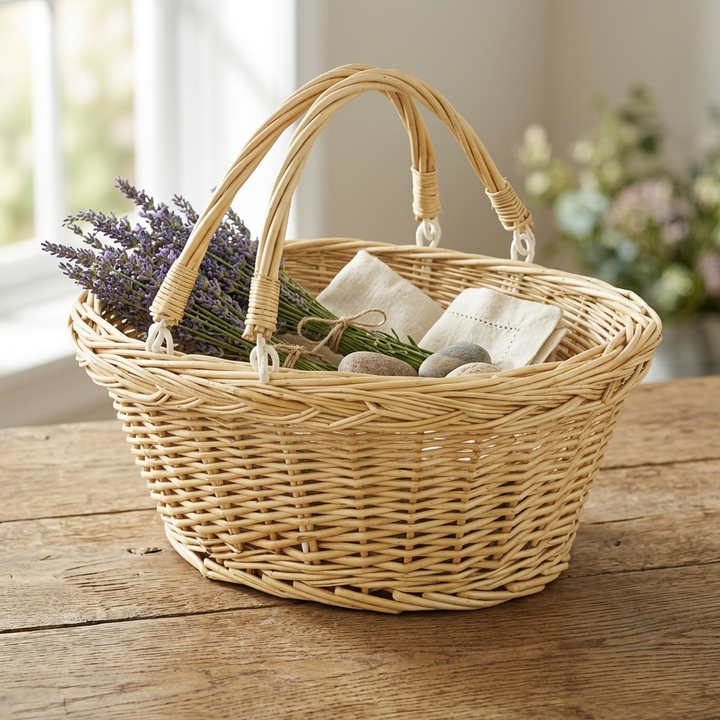 17.5" Natural Brown Wicker Oval Basket with Carrying Handles