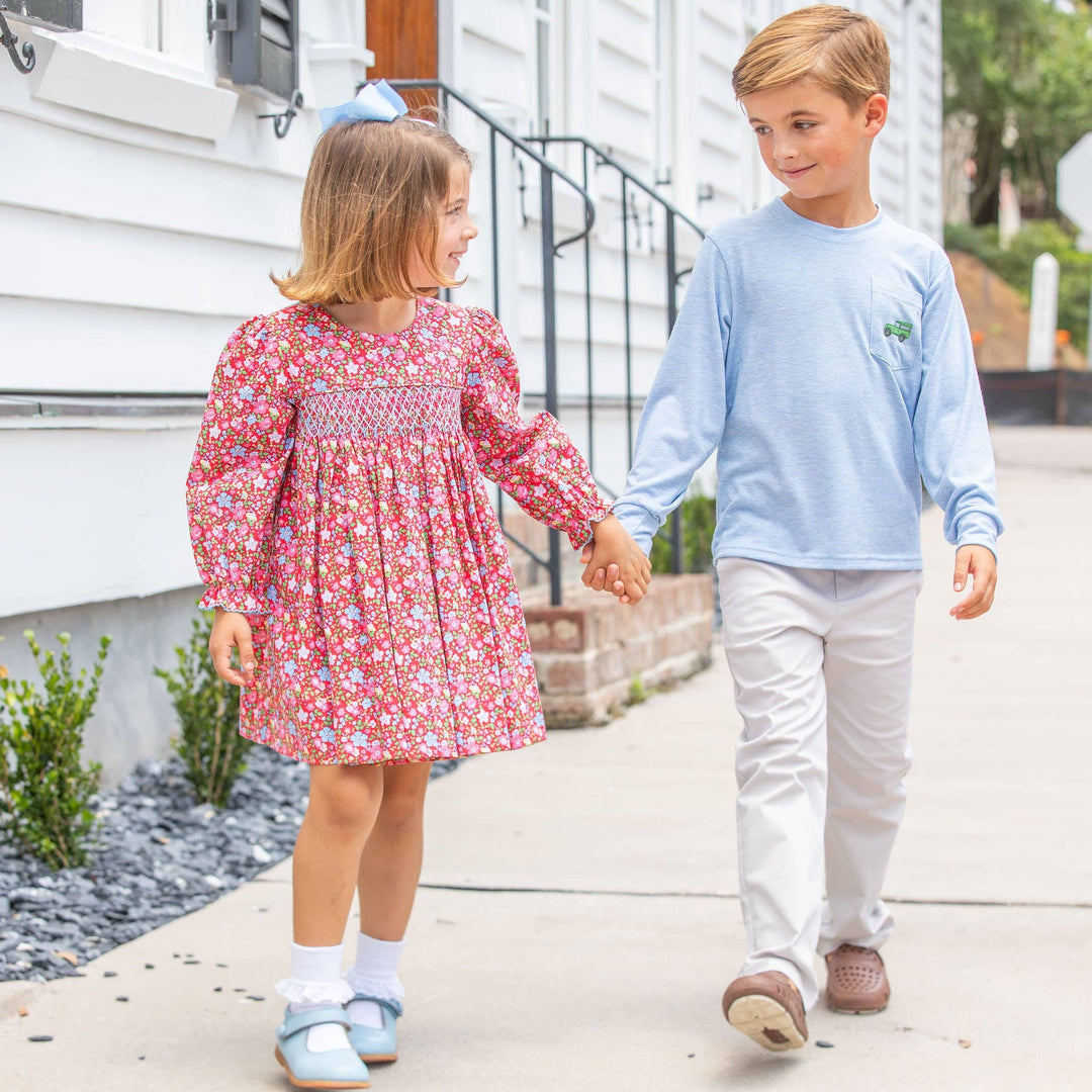Girls Smocked Dress - Scarlet Blooms