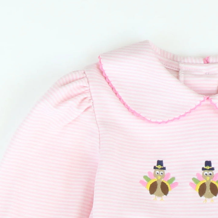 Embroidered Turkeys Collared Girl Long Bubble