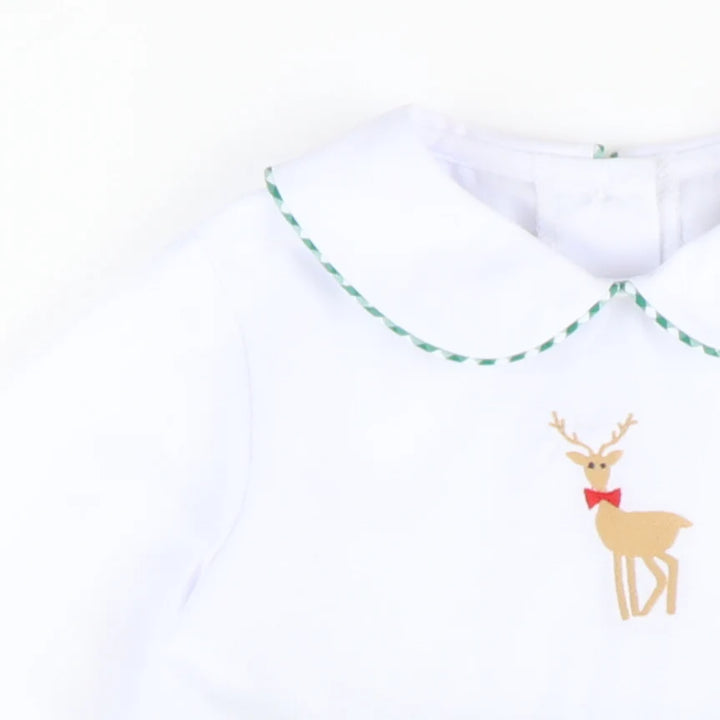 Embroidered  Reindeer Boy Bubble-Christmas Green Mini Gingham