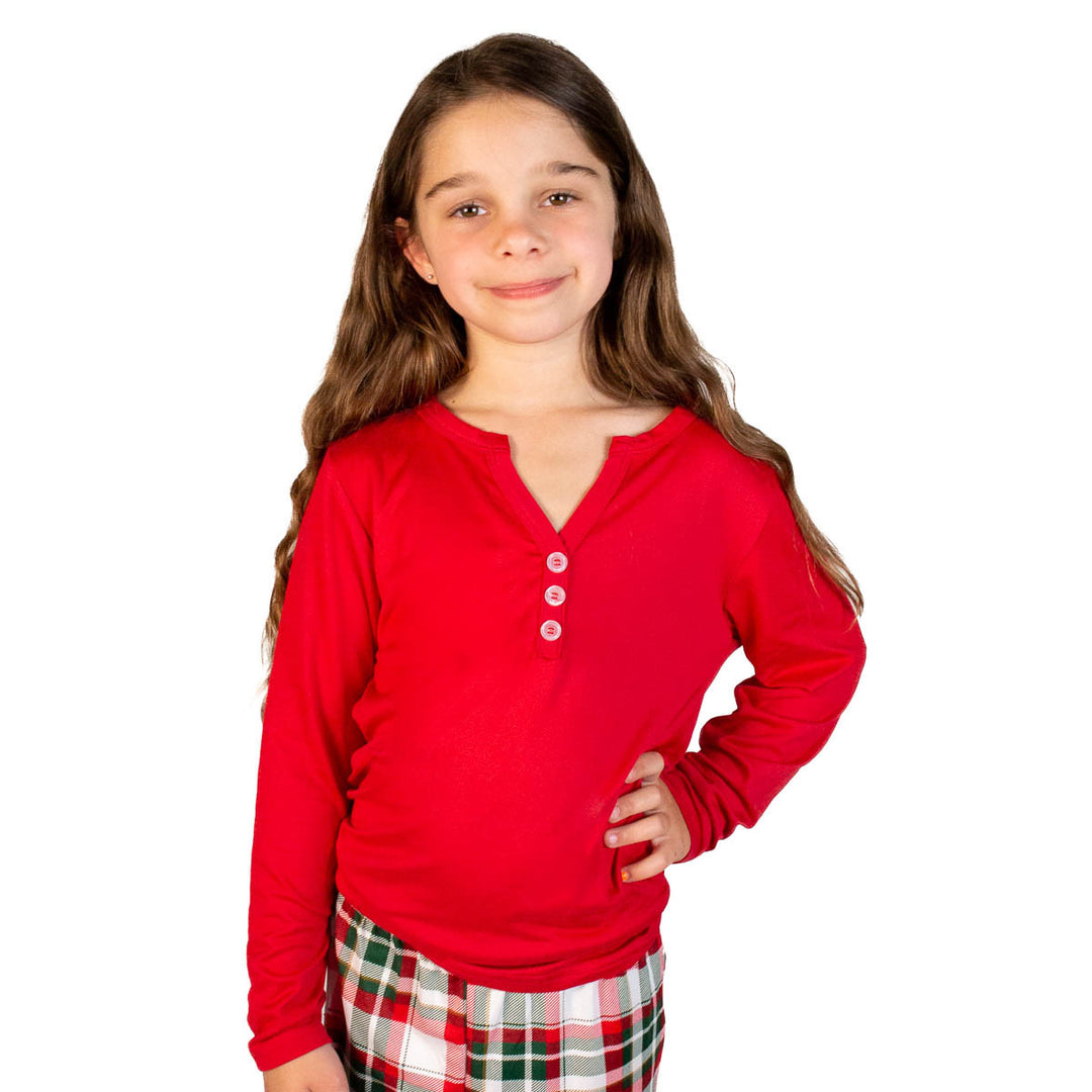 Girl's Classic Henley Sleep Shirt- True Red