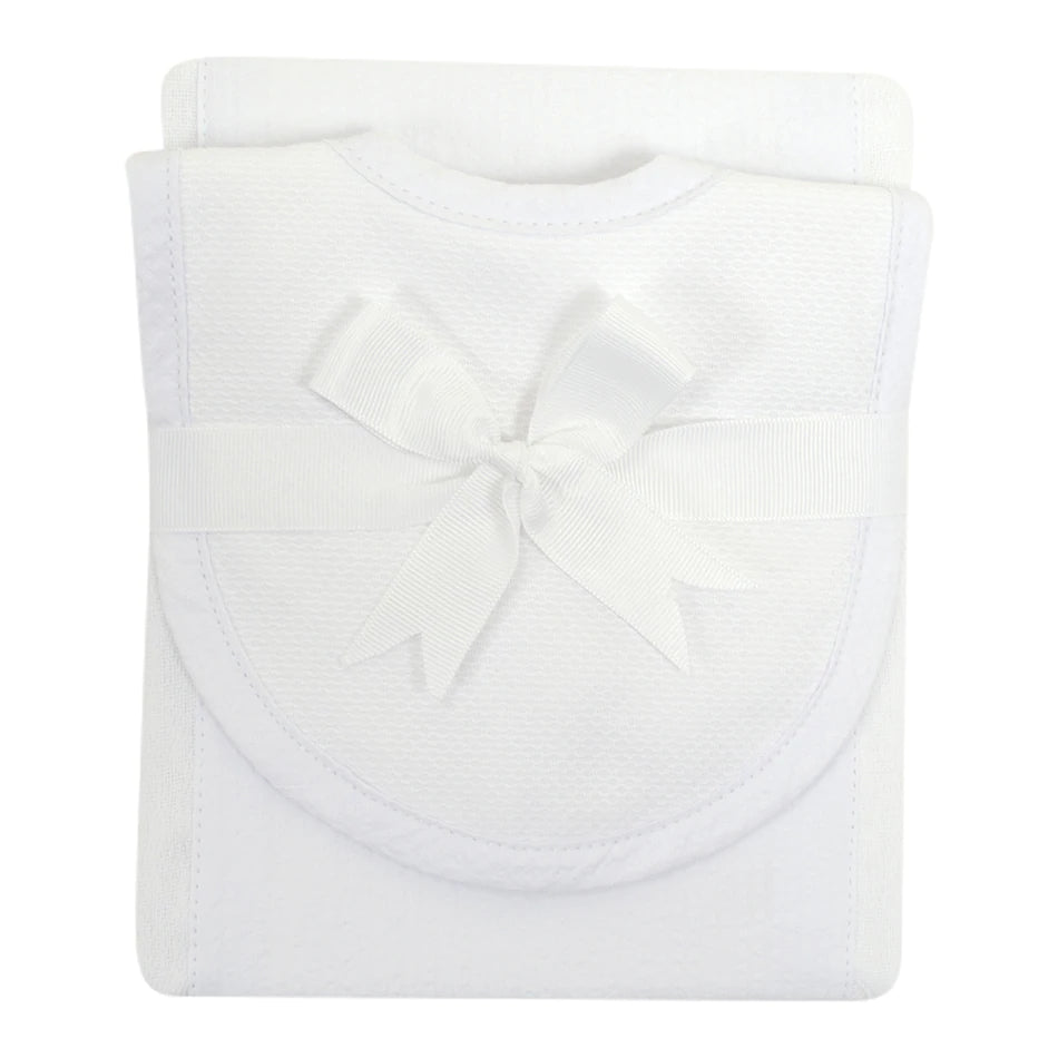 White Seersucker Stripe Drooler Bib & Burp Cloth