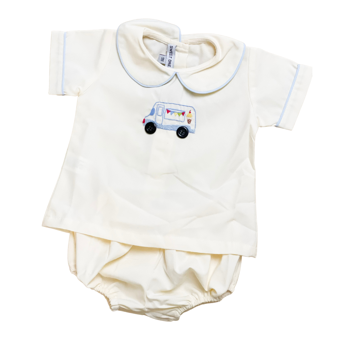 Yellow Embroidered Ice Cream Truck Diaper Set