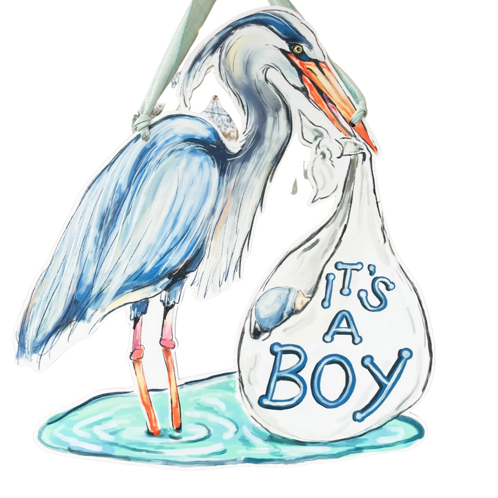 It's a Boy Blue Heron Door Hanger - Fleurty Girl