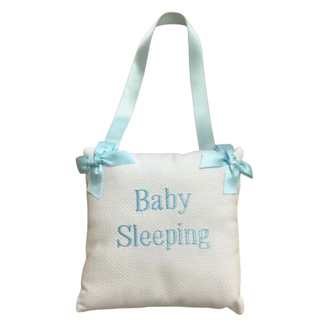 Blue "Baby Sleeping" Hanging Door Pillow