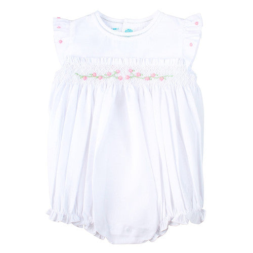 Rose Garden Collection Smocked Fly Sleeve Bubble- White