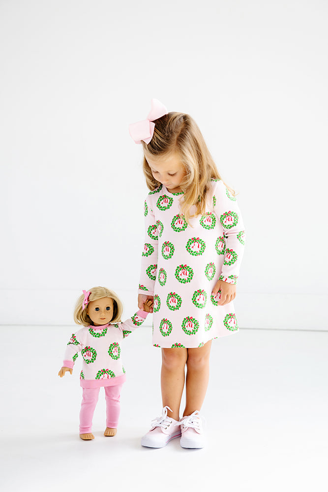 Long Sleeve polly Play Dress- Deck The Halls