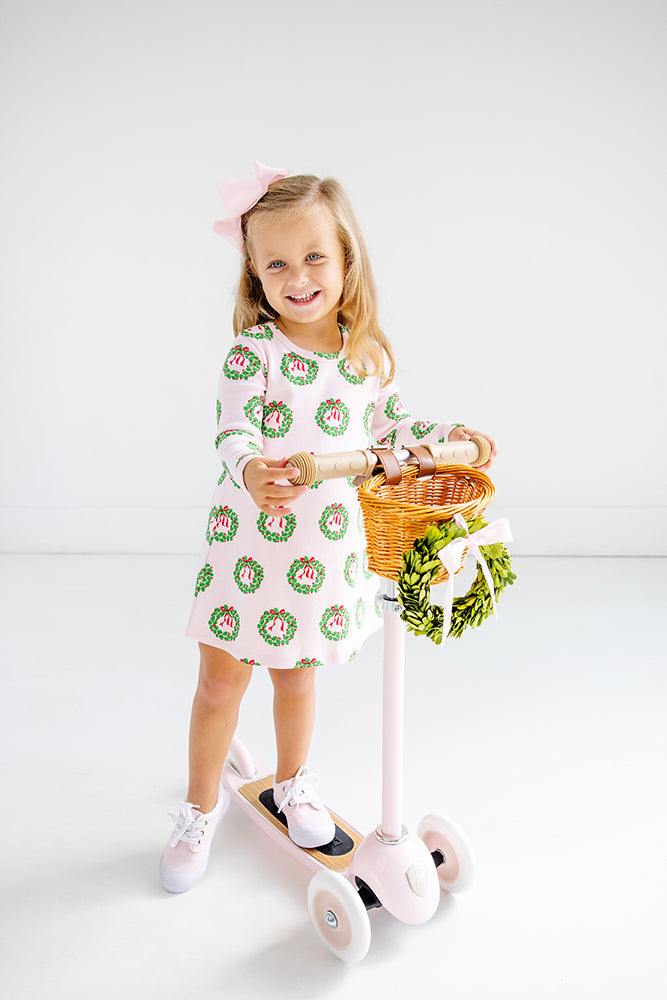 Long Sleeve polly Play Dress- Deck The Halls