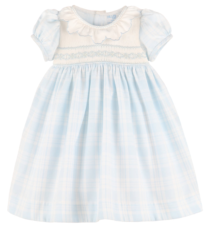 Blue & White Plaid Smocked Dress