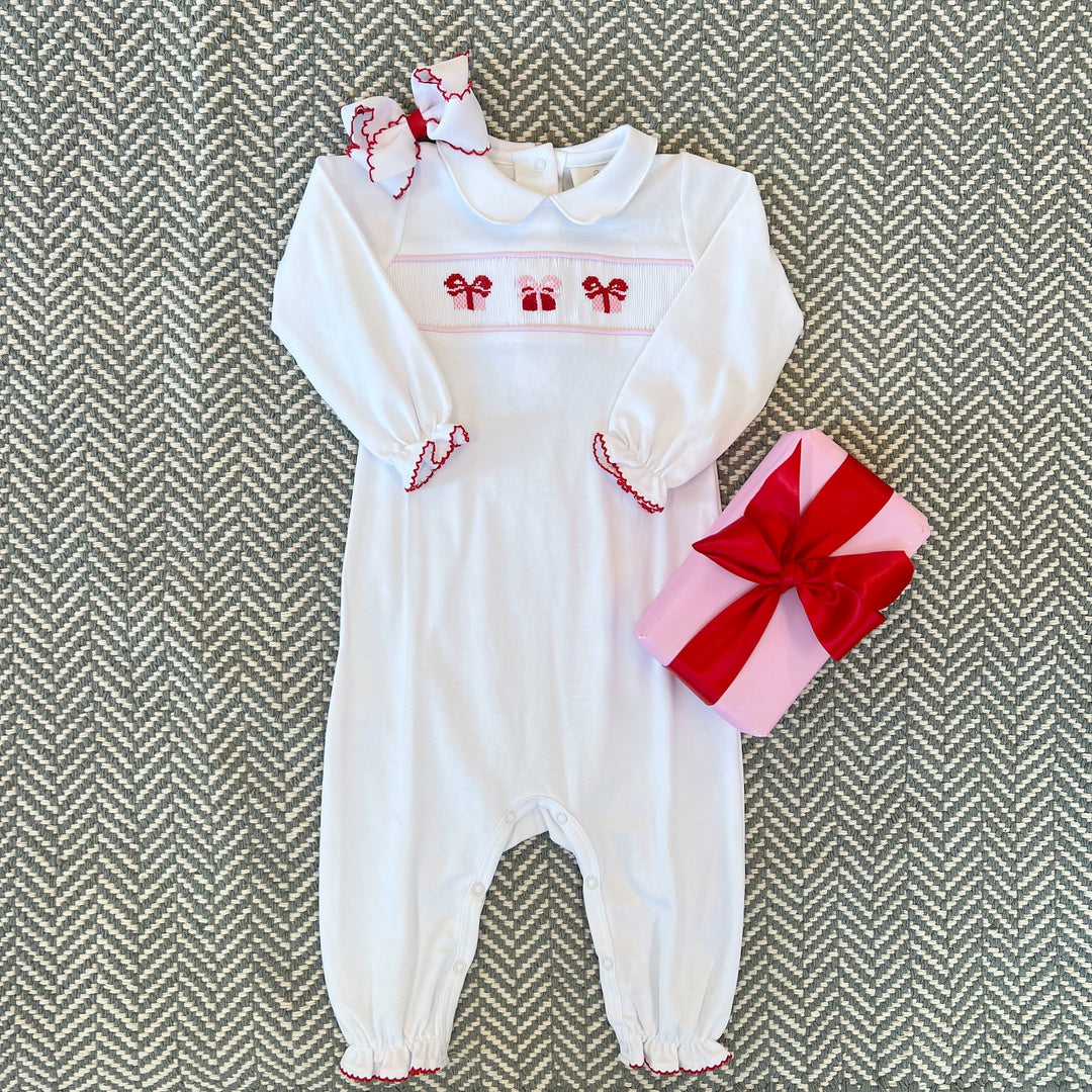 Rigsby Romper- Worth Avenue White With Present Smocking