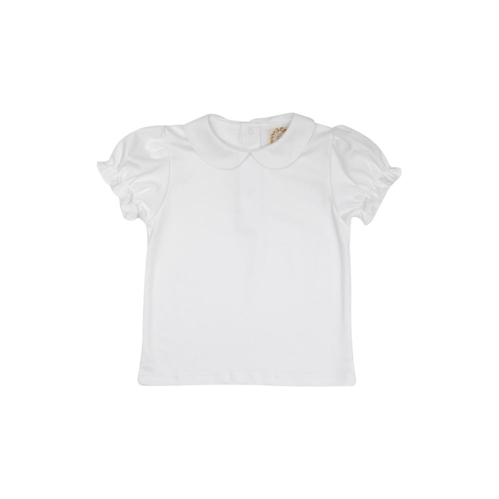 Maude's Peter Pan Collared Ruffle Short Sleeve Shirt - Worth Avenue White