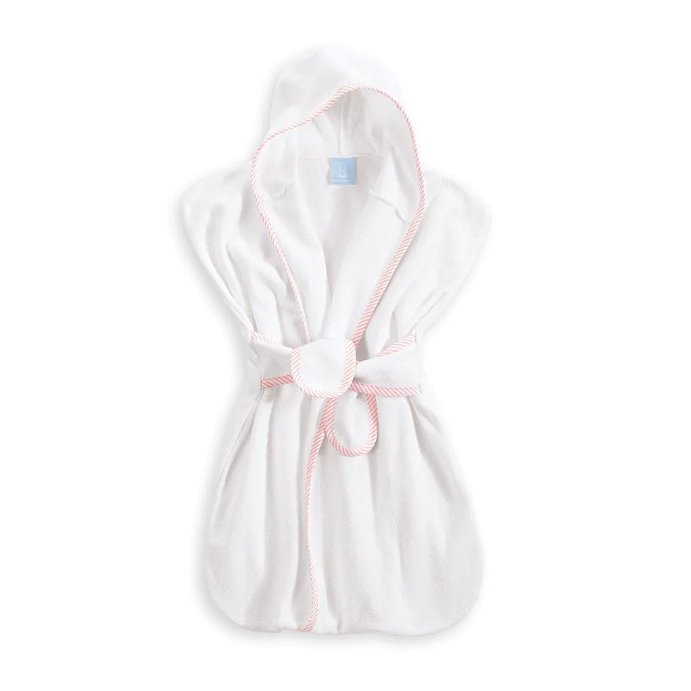 Bliss Hooded Terry Bath Sac- White with Pink Oxford Stripe