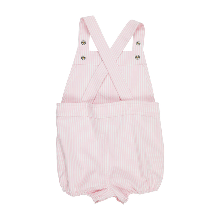 Channing Choo Choo Overalls - Palm Beach Pink & Worth Avenue White Stripe With Heart Applique