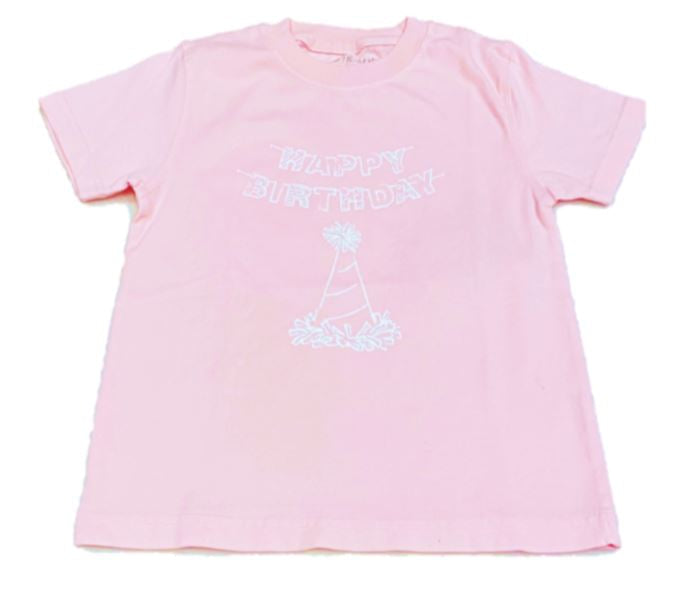 Short Sleeve Birthday Hat T-Shirt- Pink
