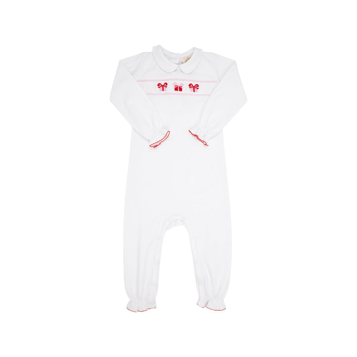 Rigsby Romper- Worth Avenue White With Present Smocking