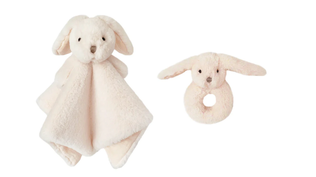 "Arabelle" Luxe Pink Bunny Lovie & Rattle Set