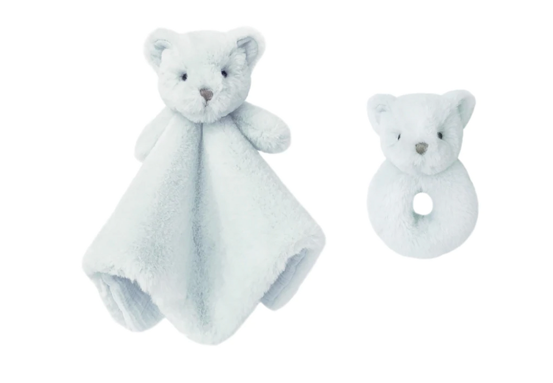 "Aston" Luxe Blue Bear Lovie & Rattle Set