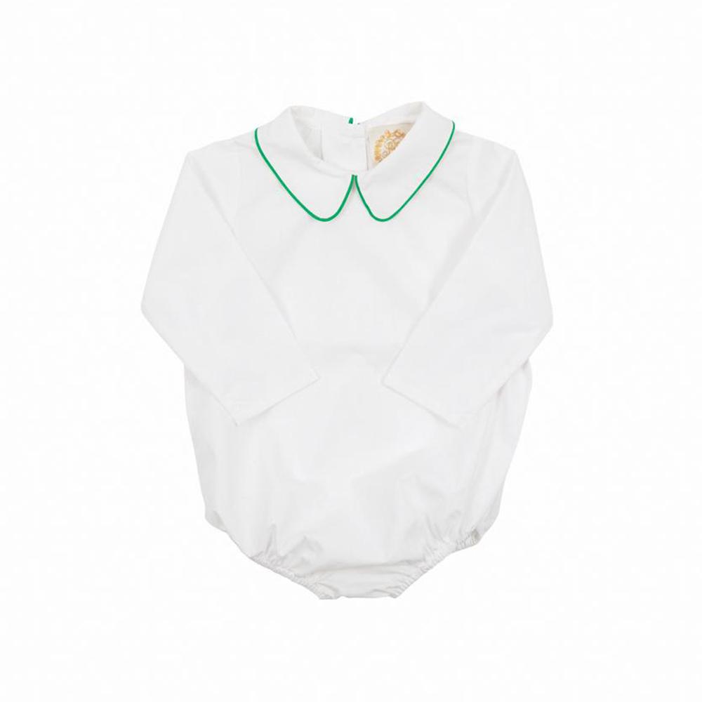 Peter Pan Collar Shirt & Onesie (Long Sleeve Woven) - Worth Avenue White With Kiawah Kelly Green